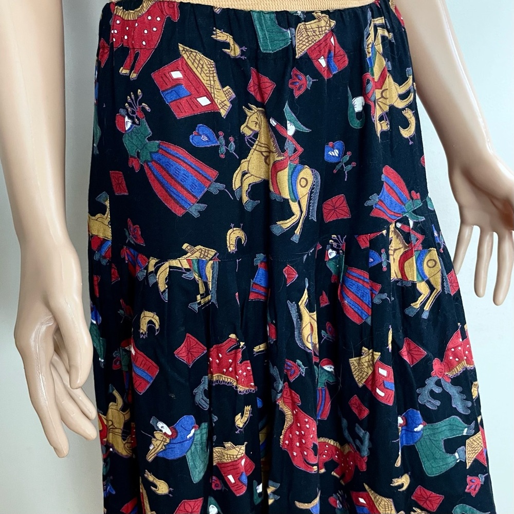 VINTAGE 80's Women's PUTUMAYO South American PURE RAYON Drop Waist MIDI SKIRT M - Picture 4 of 6
